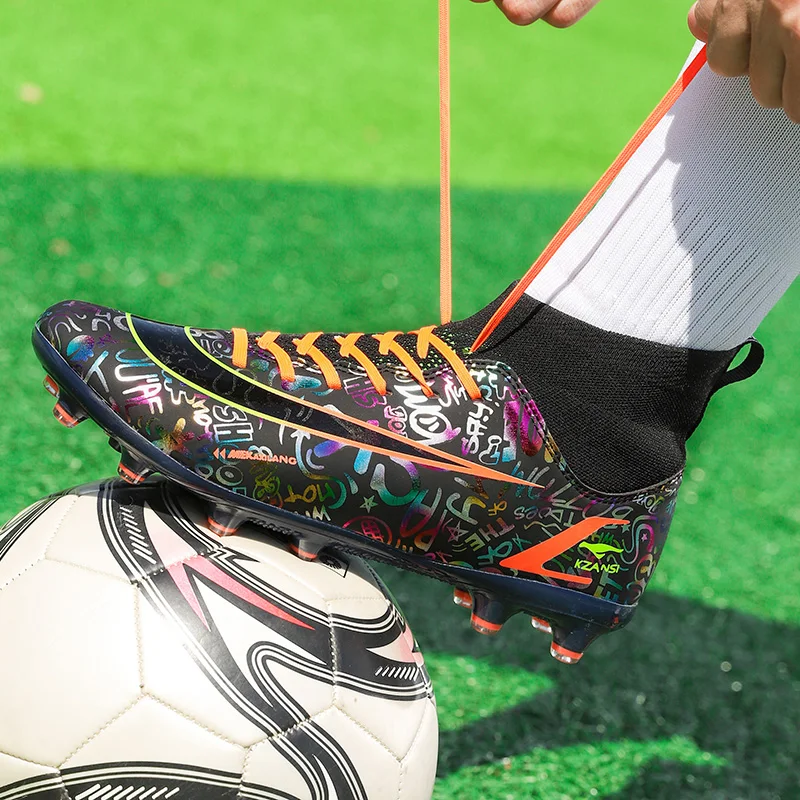 New Colorful Leather Print Soccer Cleats Men Outdoor Turf Soccer Shoes For Men Professional Football Boots Men chuteira society
