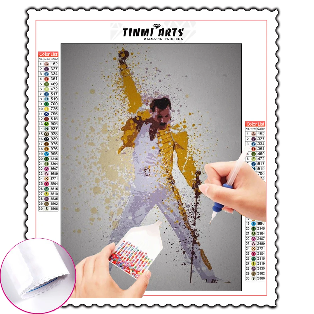 

Queen Freddie Mercury Bohemian Rhapsody 5D DIY Poured Glue Diamond Painting Kits Scalloped Edge Abstract Decorative Home Decor