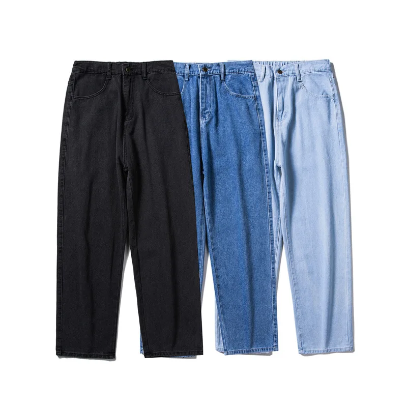 Men's Straight Jeans Blue Spring Summer New Classic Style Elastic Waist Loose Drape Fashion Y2k Trousers Male Casual Streetwear