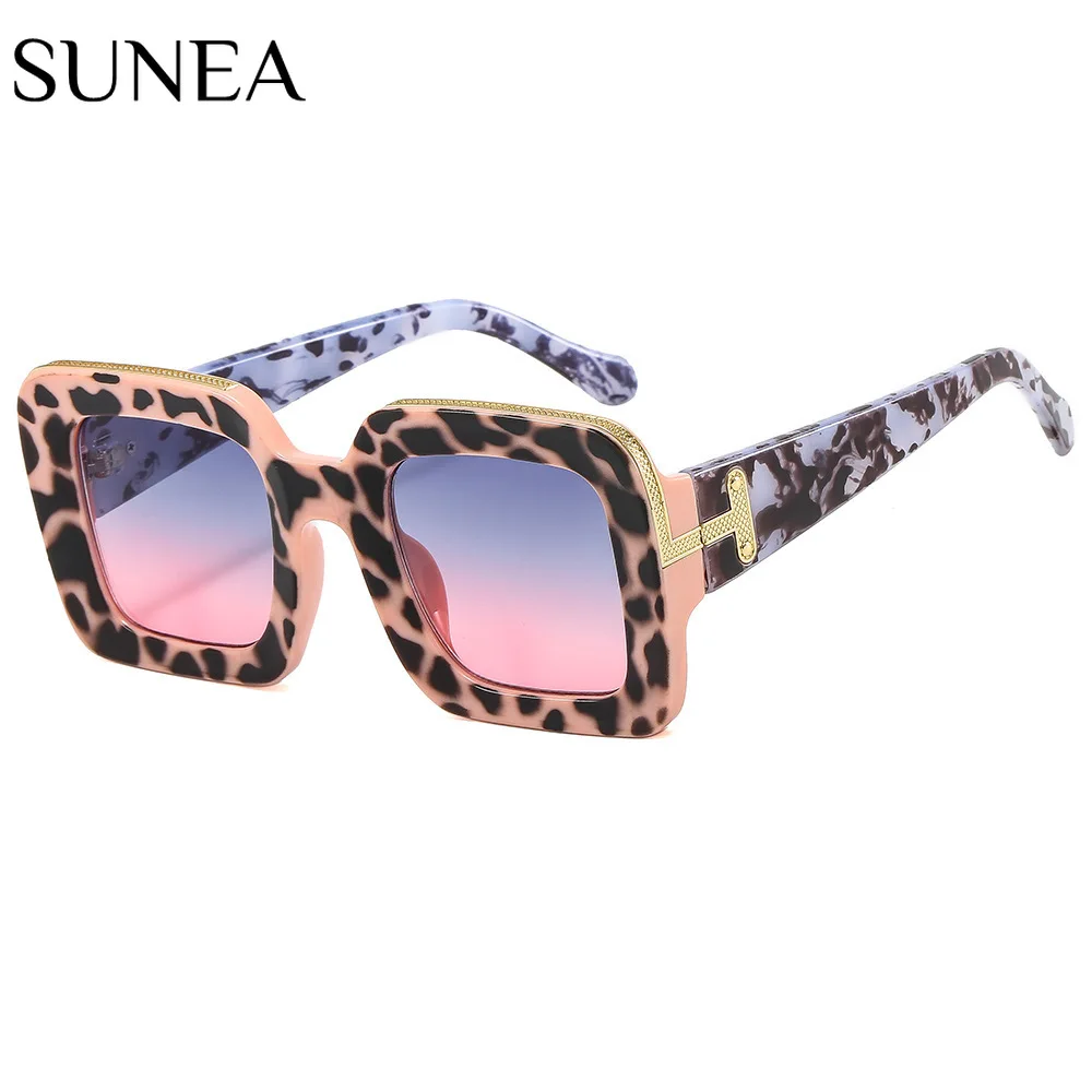 

Women Sunglasses Fashion Square Sunglass Leopard Large Frame Sun Glasses Retro UV400 Gradients Shades Eyewear Gafas De Sol