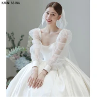 kaunissina beach wedding dresses long sleeve square collar bride dress boho white fashion wedding gowns custom made