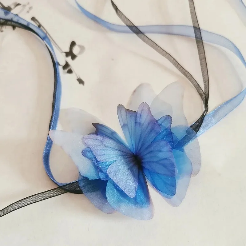 

Summer Retro Chinese Style Fabric Long Ribbon Butterfly Chokers Necklaces Neckband Clavicle Women Party Fashion Sweet New