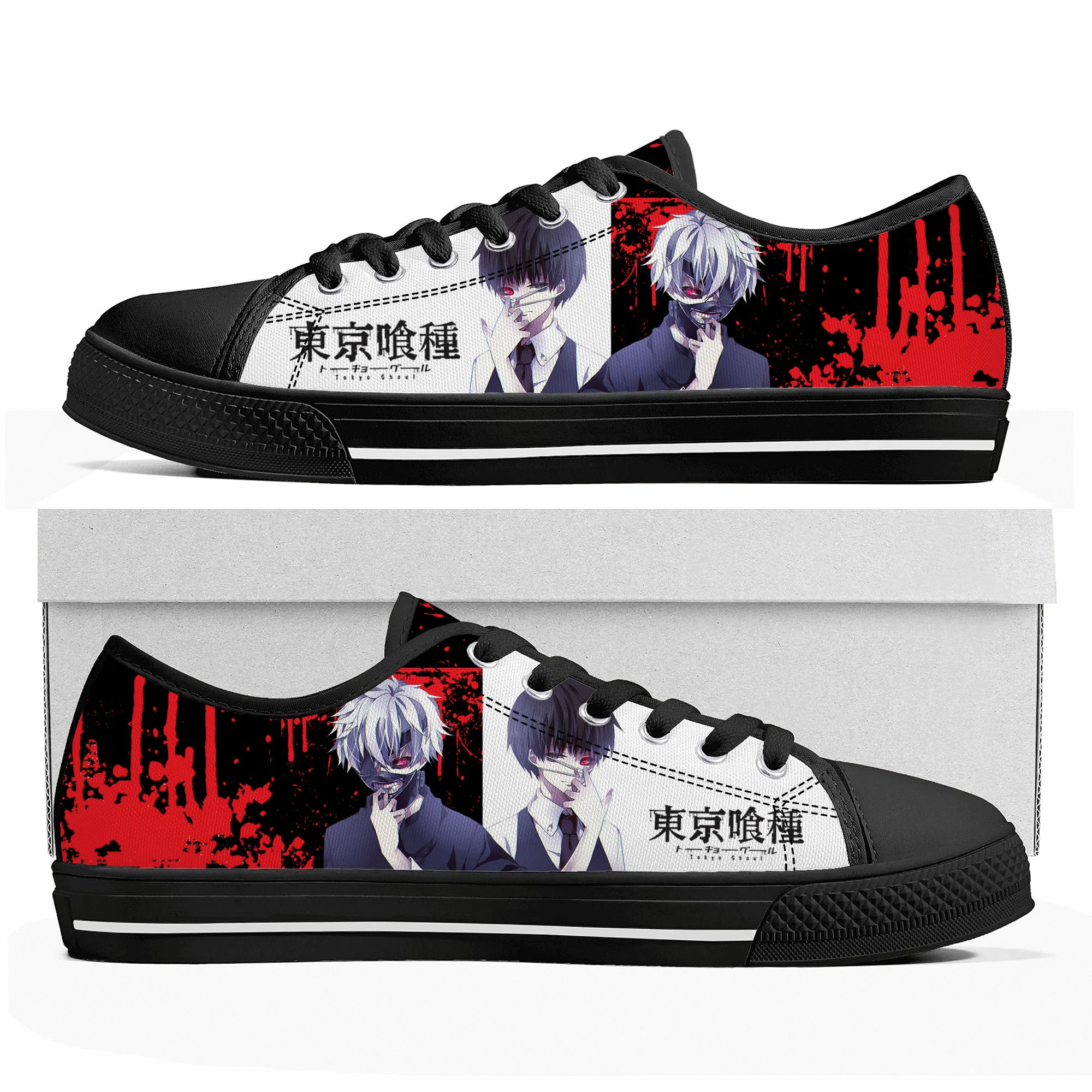 

Japanese Anime Manga Ken Kaneki Tokyo Ghoul Low Top Sneakers Mens Womens Teenager Canvas Sneaker Casual Couple Shoes Custom Shoe