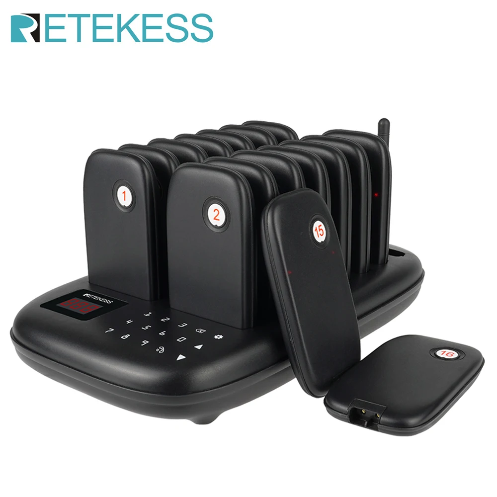 Retekess TD175 Restaurant Pager Calling Paging System 16 Coaster Buzzer Receiver For Coffee Food Court Truck Church Nurse Clinic