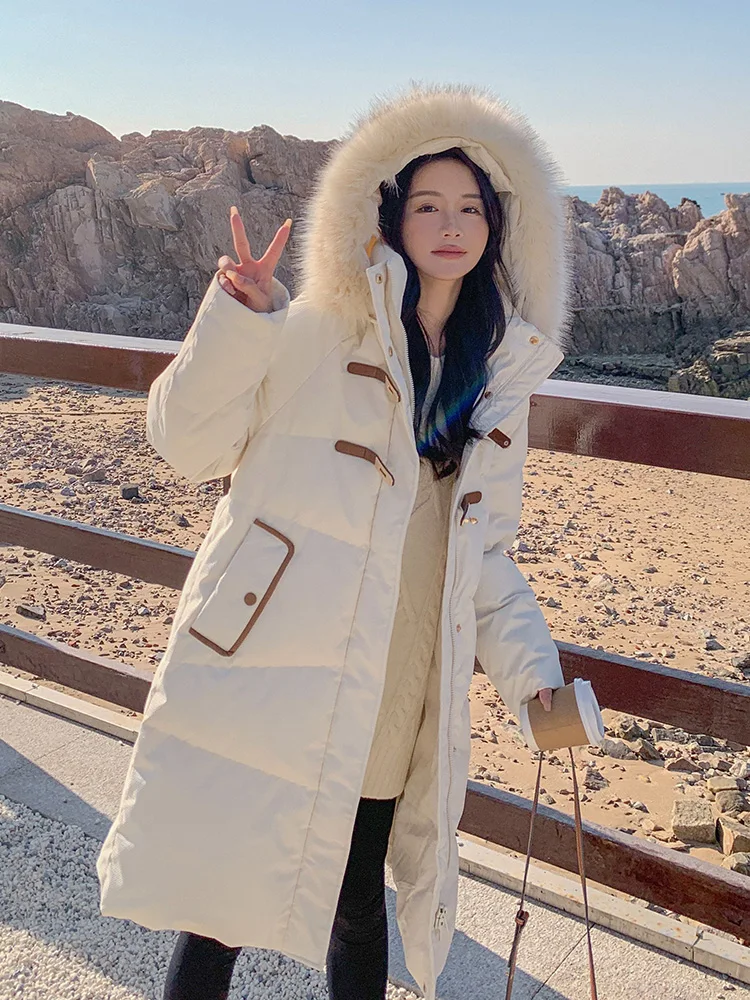 Кремово-белый пуховик женский зима 2024 новая корейская маленькая верхняя одежда