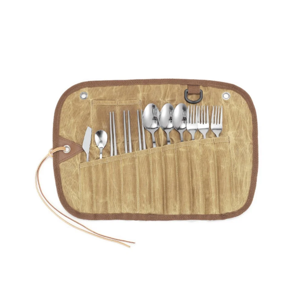 

Набор столовых приборов для кемпинга с сумкой, набор посуды для пикника, многоразовые вилки для пикника и столовые приборы