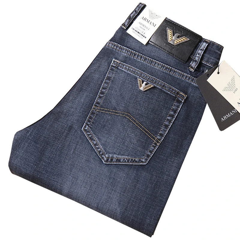 

Мужские джинсы в деловом стиле, повседневные винтажные брюки из денима, свободные прямые штаны с эффектом потертости