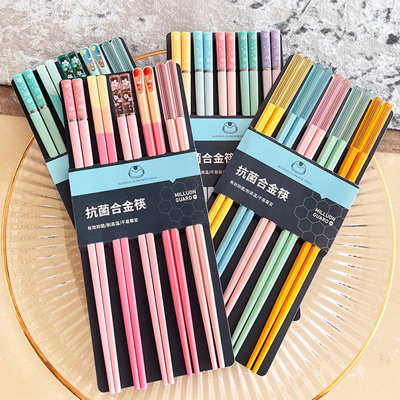 

5Pairs Reusable Five-Color Dining Chopsticks Sushi Food Multi Color Chop Sticks Household Tableware