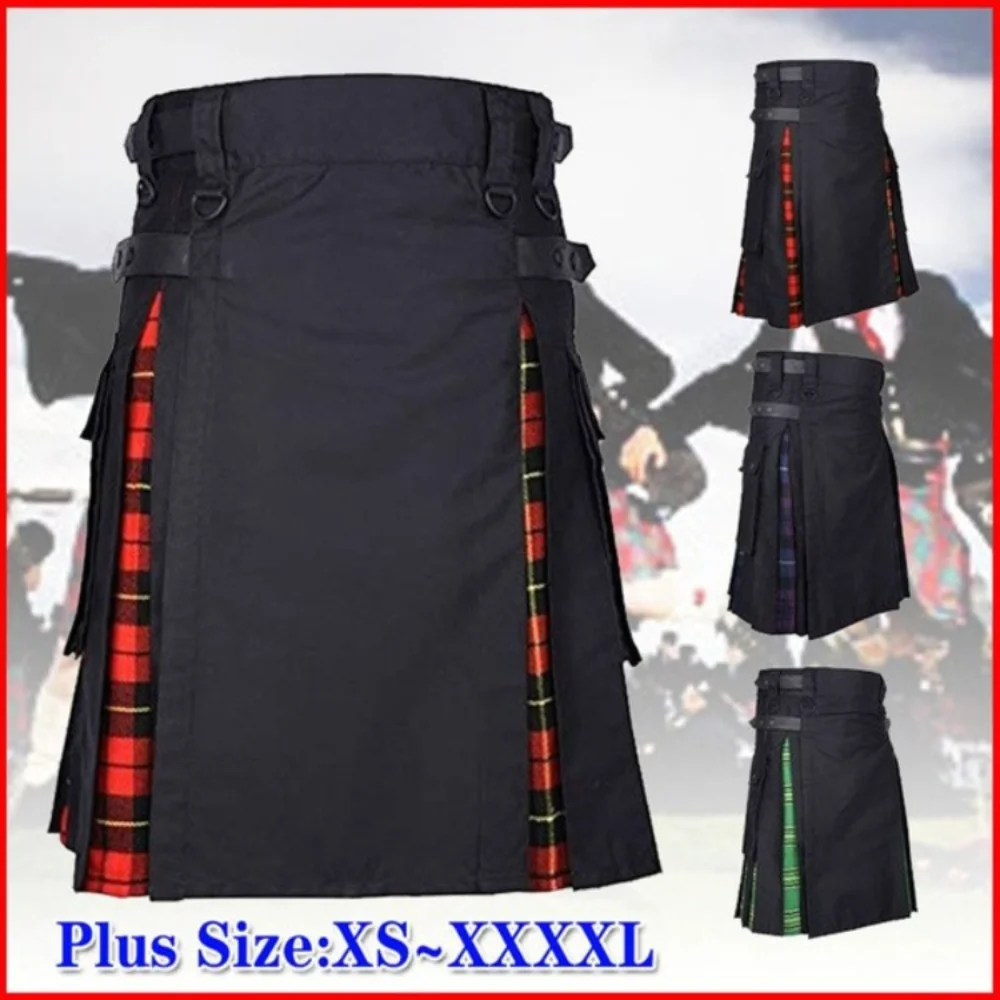 

Мужская короткая юбка в шотландскую клетку, с карманами