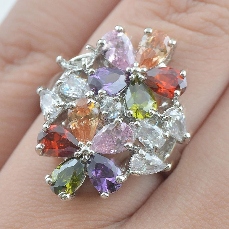 

ANGLANG Luxury Women Flower Design Engagement Rings AAA Multicolour Cubic Zirconia Rings for Wedding Girlfriend Anniversary Gift