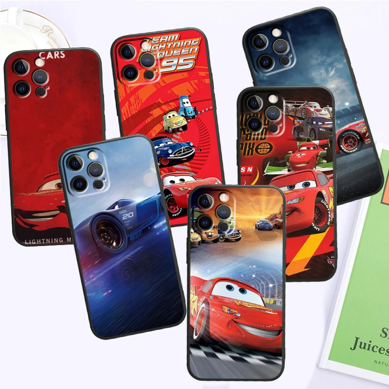 

Lightning McQueen Cars For iPhone 15 14 13 12 11 XS XR X 8 7 SE Pro Max Plus Mini Black TPU Phone Case