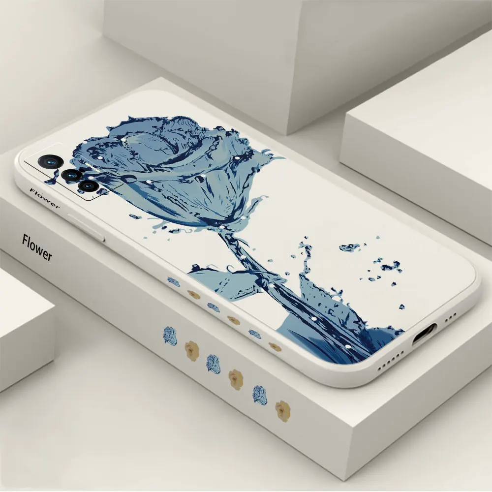 

Retro Blue Yellow Flower Phone Case For VIVO X90 X80 X70 X60 X50 X30 X27 X23 X21S X21I X70T X60T X51 X21IA Pro Plus Cases Cover