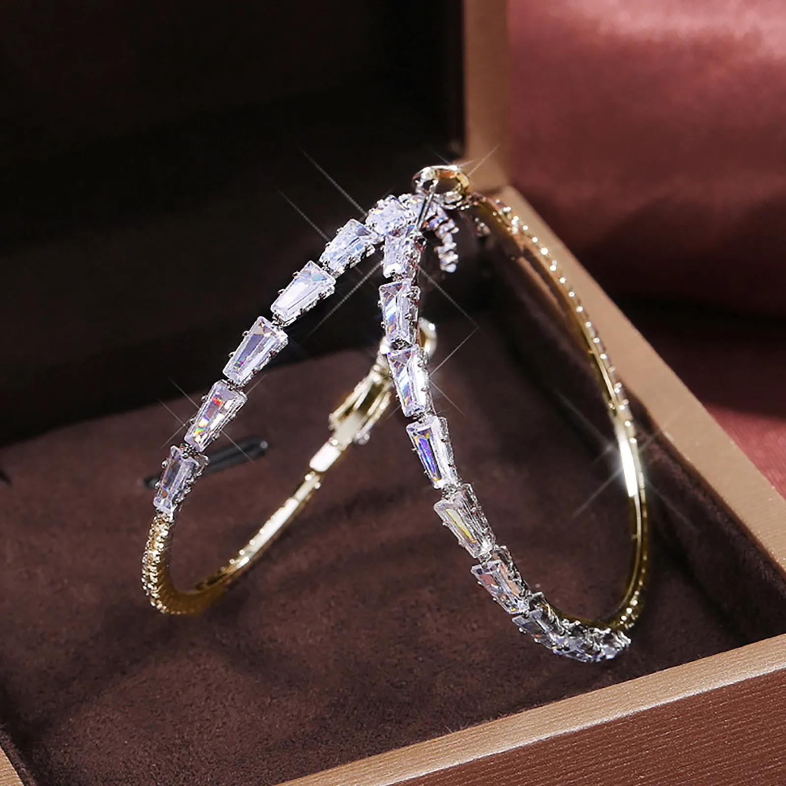 

Large Hoops Circle Rhinestone Earrings Thin Dangle Gold Swimming Earrings Geometric Diamond Earrings Years Eve Jewelry Set