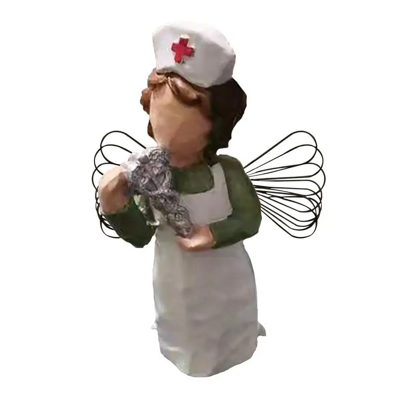 

Nurse Angel Statue Resin & Metal Material Crafts Figurine Portable Miniature Anti-epidemic Nurse Sculpture Home Decor Ornaments