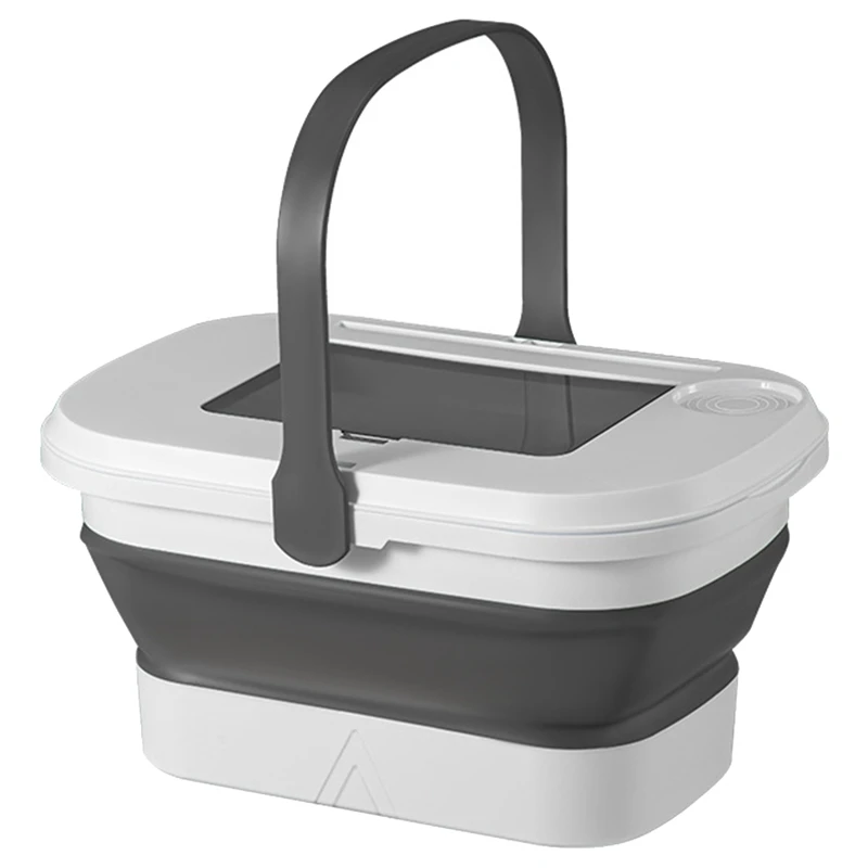 

1 PCS Portable Outdoor Travel Beach Folding Bucket Picnic Camping Box Food Fruit Water Container White + Grey
