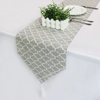 1pcs gray vintage linen table runner classic table cloth with tassels table runners modern home hotel party dining table decor