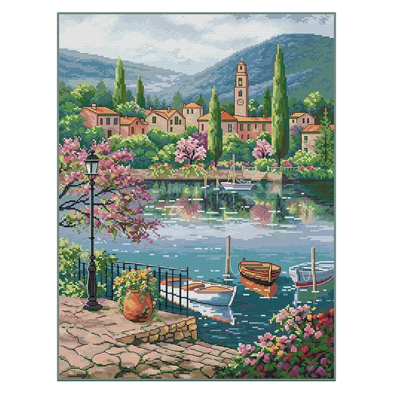 

Наборы для вышивки крестиком «сделай сам», Набор для вышивки тканью 11CT (озеро и горы)