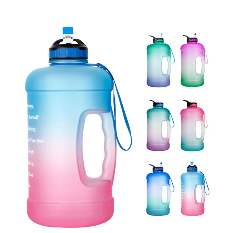 

3.78L Gallon Sport Water Bottle with Time Marker and Straw Portable Gym Clear Plastic Drinking Bottles Sports Cups