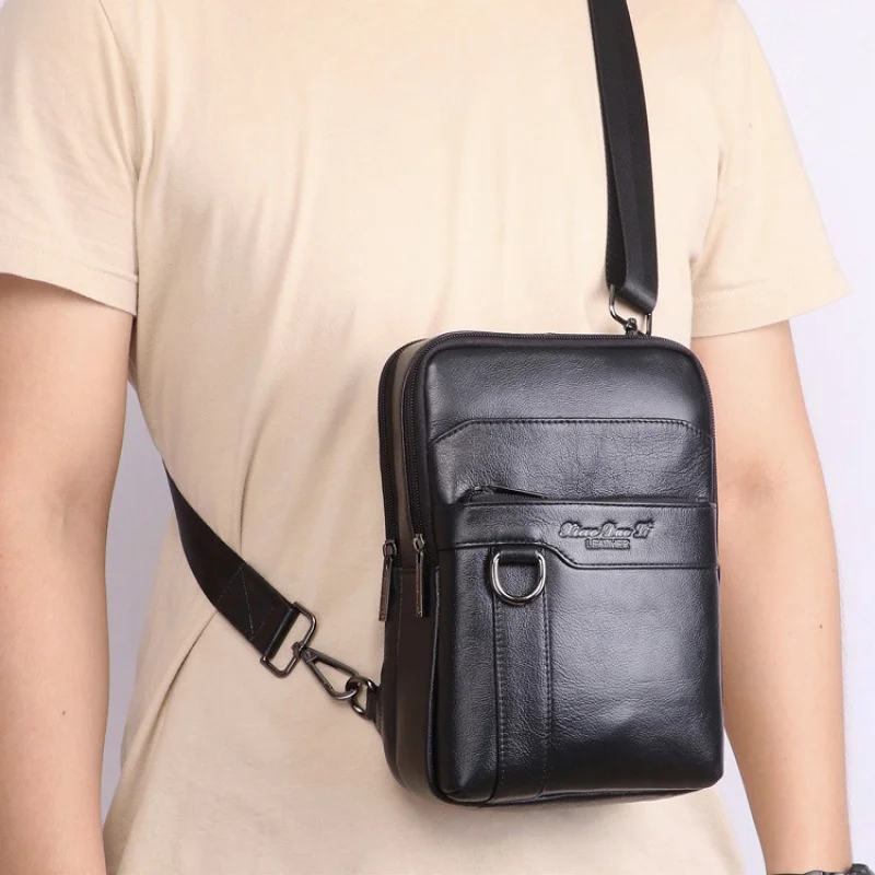Vintage Genuine Leather Men's Shoulder Messenger Bag Luxury Cowhide Chest Bag Male Casual Chest Pack Fashion Flat Crossbody Bag