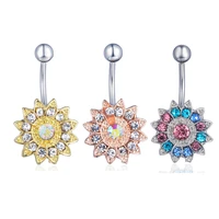 stainless steel cute sunflower colorful belly button rings diamond sun flowers belly button rings perforated charm belly rings