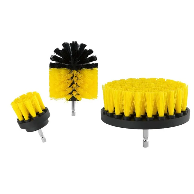 3Pcs/Set Electric Drill Brush Kit Plastic Round Cleaning Brush For Carpet Glass Car Tub Tires Nylon Brushes Polishing Tool