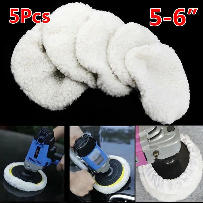 

5x White Polishing Cleanning Bonnet Buffer Pads Set/kit Soft Wool Fit For 5-6" Car Polisher Waxing Washable Car Clean Tool