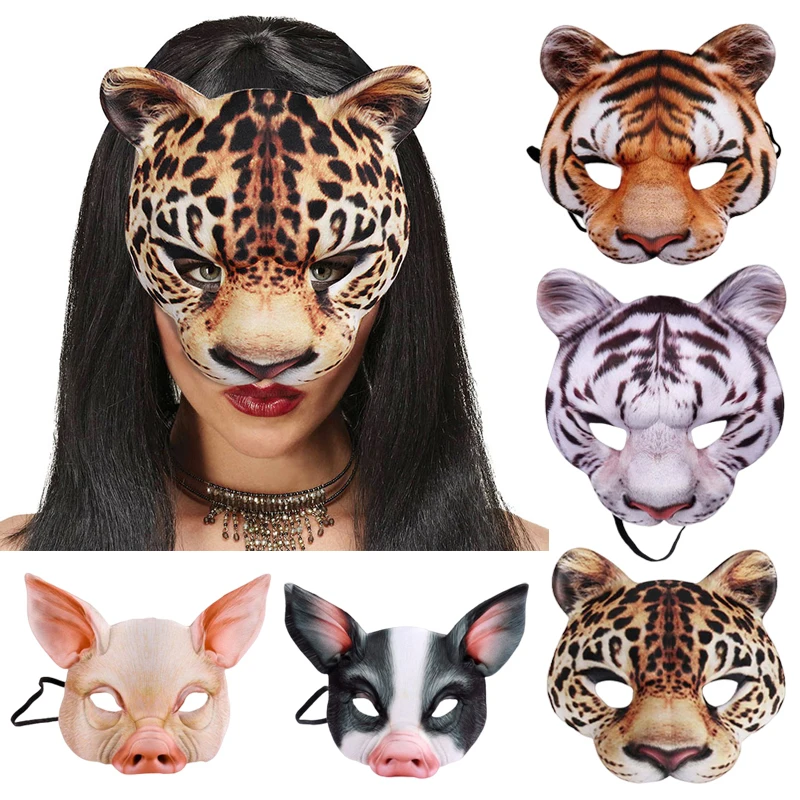 

Funny 3D Tiger Pig Bunny Half Face Mask Animal Mask Cosplay Costume Halloween Party Decoration Masquerade Party