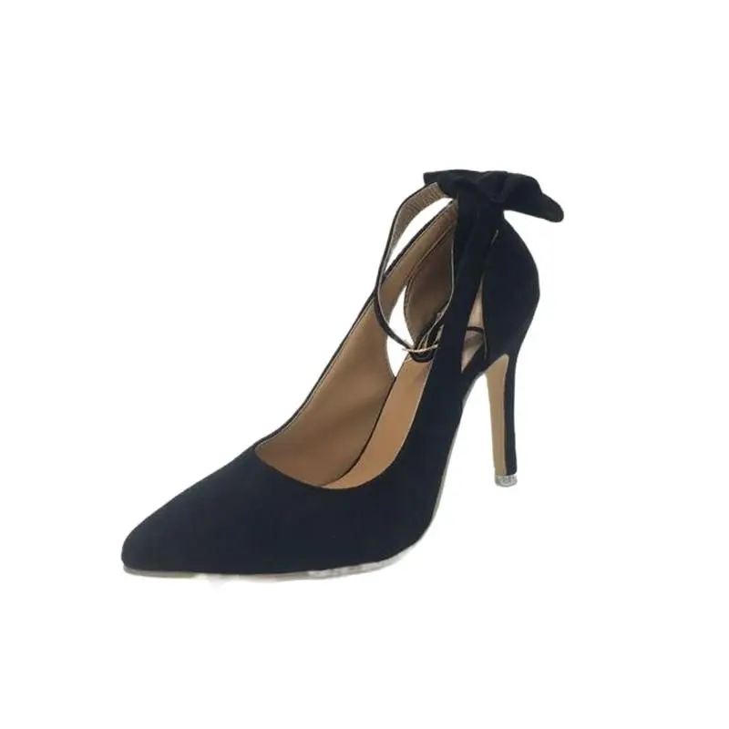 

Spring and Autumn New Large Size High Heels Pointed Toe Solid Color Stiletto Shallow Mouth Bow Fashion Single Shoes Women