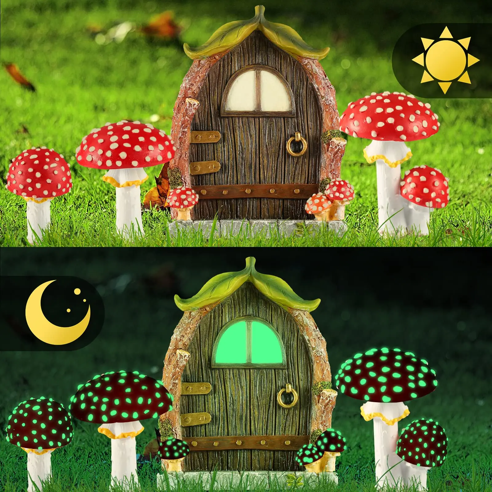 

Miniature Fairy Garden Decor Gnome Door Glow in The Dark Mushrooms Luminous Micro Landscape Trees Resin Lawn Ornament