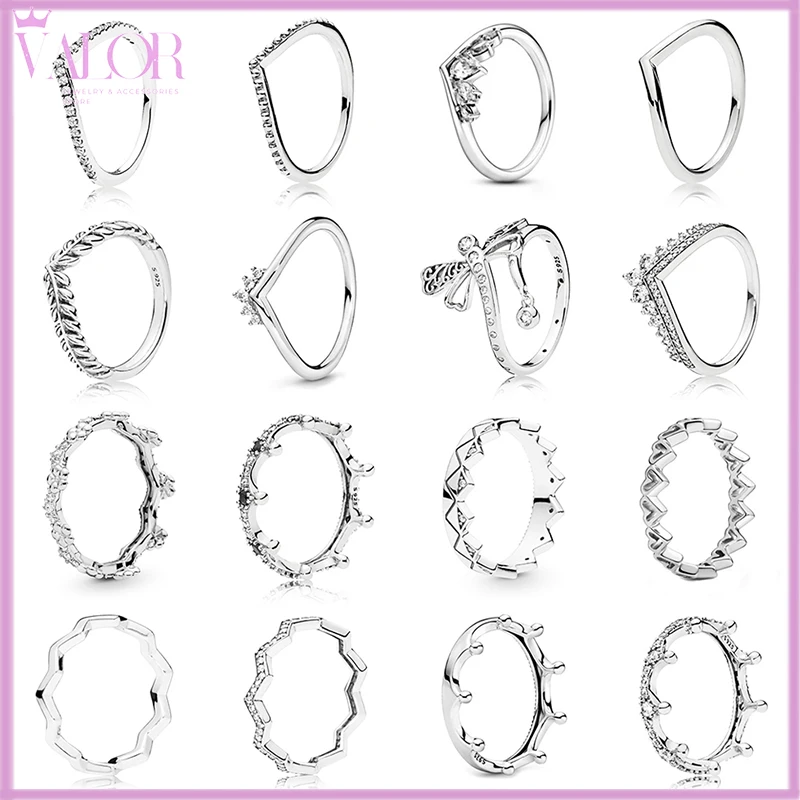 

Advanced Version Fashion Brand Silver S925 V Inlaid Zircon Crown Sparkling Word Simple Matching Variable Single Row Diamond Ring