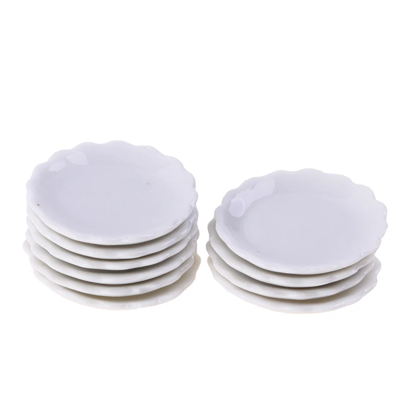 

2Pcs 1:12 Dollhouse Miniature Ceramic Plate Dessert Lace Dish Tableware DecorToy