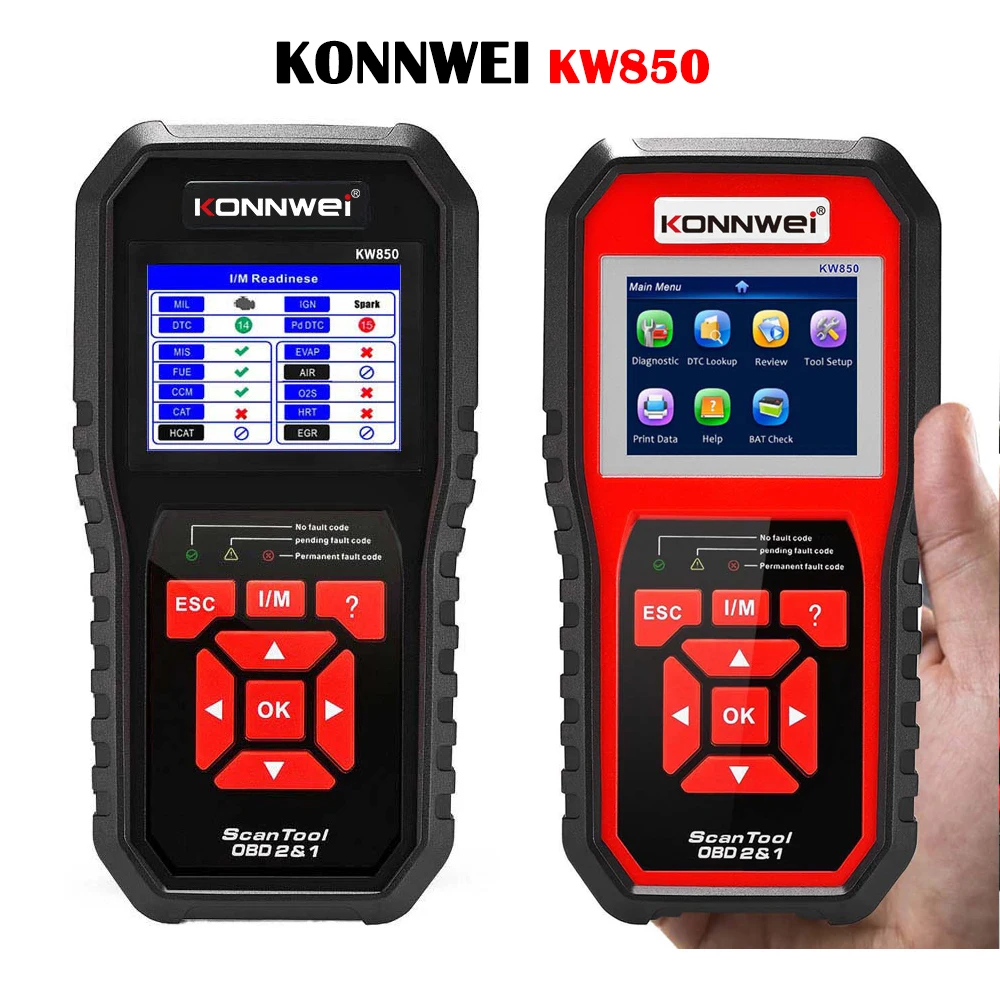 For KONNWEI KW850 OBDII Automotive Car Diagnostic Scanner Professional Tool Engine Check OBD2 Code Reader O2 Sensor Battery Test