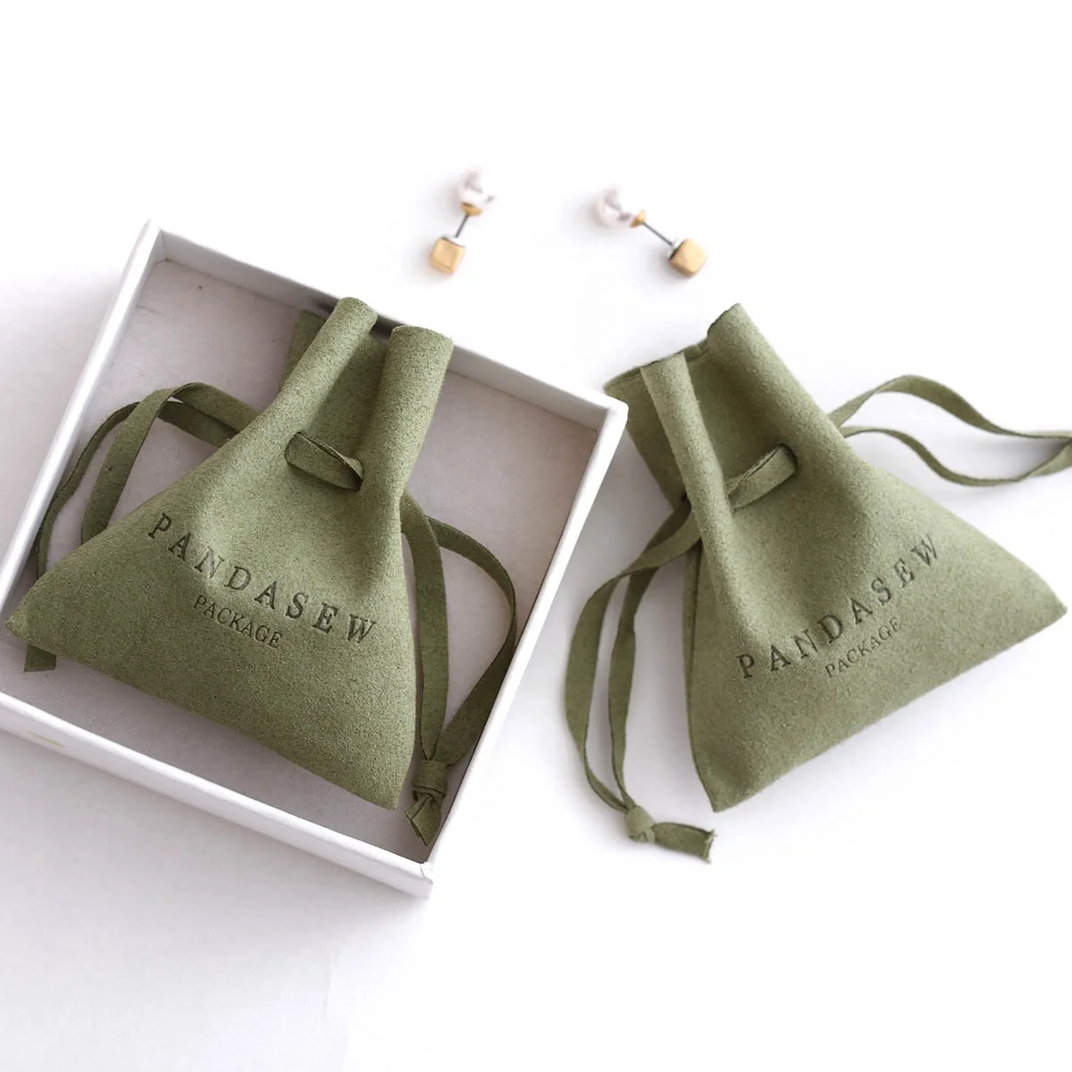 50PCS Custom Logo Luxury Small Jewelry pouch microfiber drawstring packaging bag