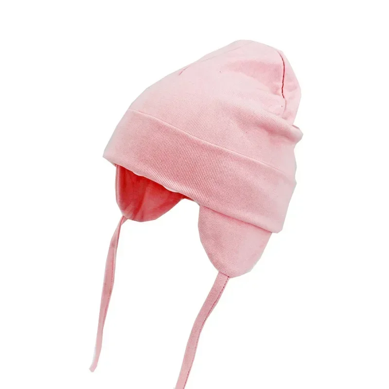 infantizimowa czapka dziecięca unisex akrylowa jednokolorowa chroniąca uszy ciepła miękka bawełniana dla niemowląt