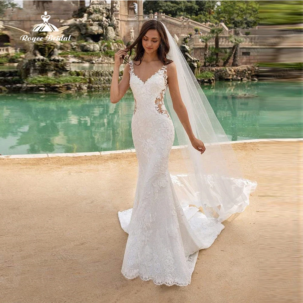 

Женское свадебное платье с юбкой-годе It's yiiya, белое кружевное платье до пола с V-образным вырезом и открытой спиной на пуговицах на лето 2023