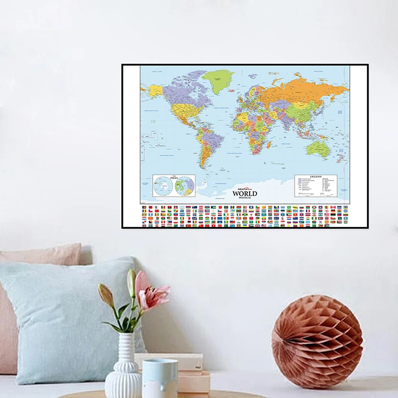 

Political Map of The World 84*59cm Wall Decorative Poster Unframed Canvas Painting Educational School Supplies Room Home Decor