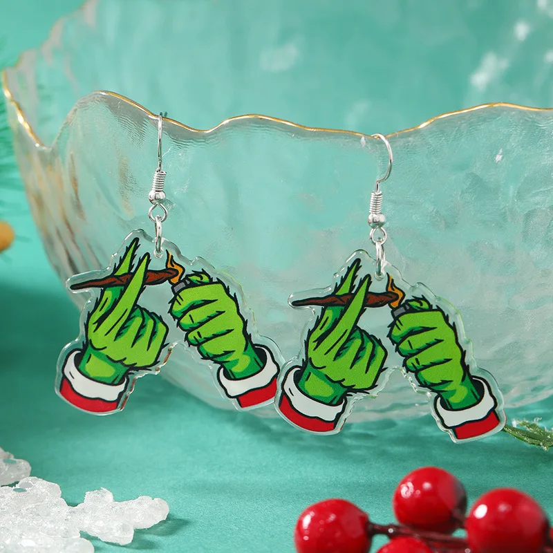Хит продаж акриловые рождественские серьги для женщин зеленые черные котята