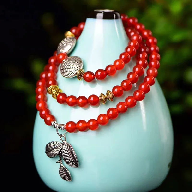 Браслеты с красными кристаллами 6 мм бусины подвеска в виде рыбьего листа на