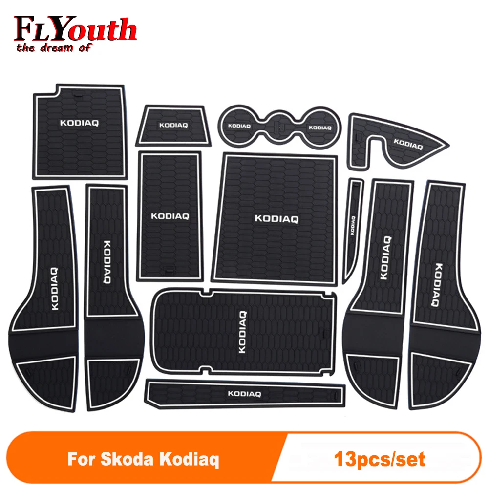 

13Pcs/Set Car Door Groove Mat Auto Anti-Slip Cup Mat Non Slip Door Gate Pad Car Accessories For Skoda Kodiaq