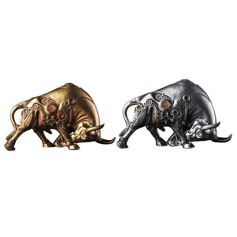 

Bullfight Mechanical Cow Figurines For Interior Decoration Desk Accessories Statue Decorative Ornaments