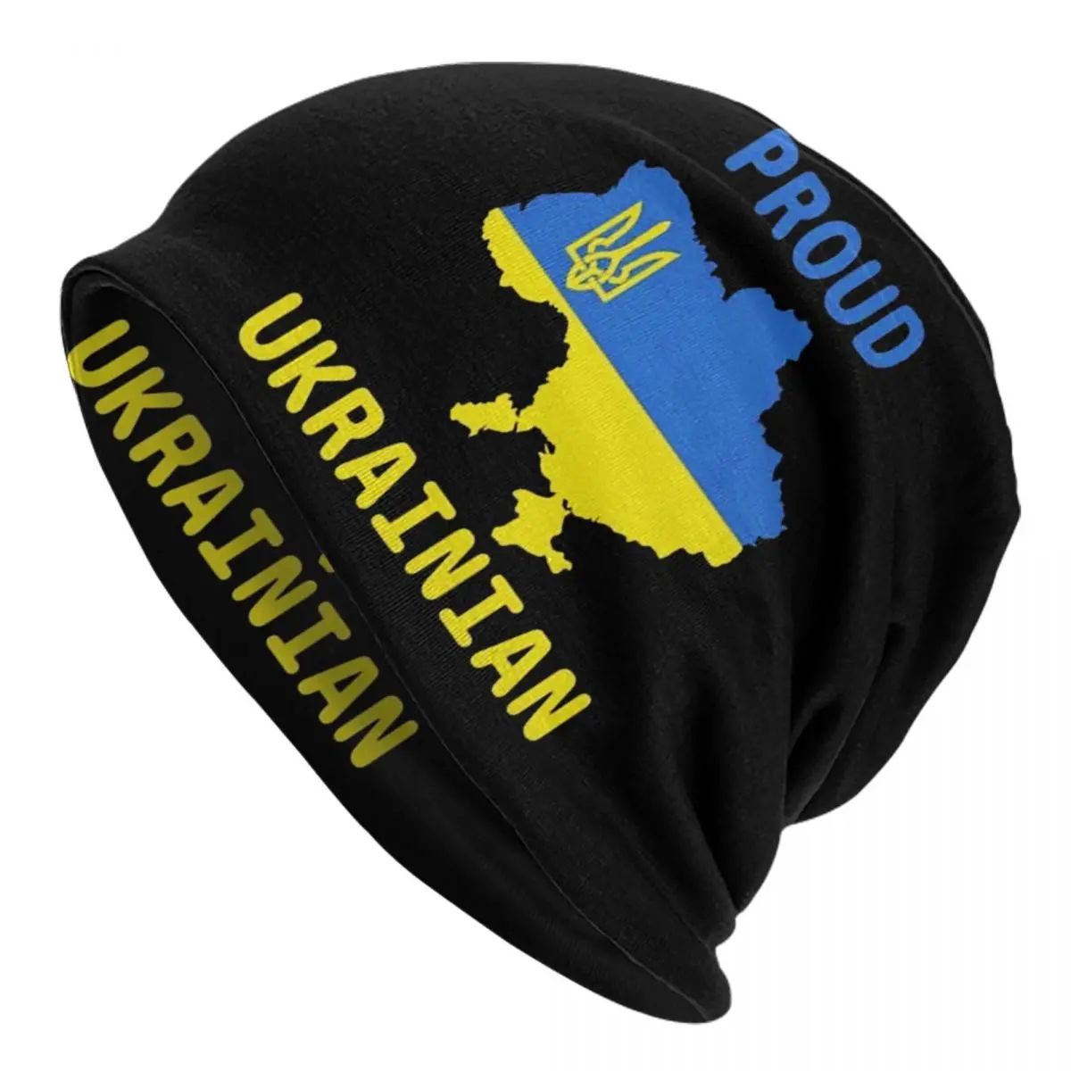 

Proud Ukrainian Bonnet Hat Knit Hat Men Women Hip Hop Unisex Ukraine Map Flag Winter Warm Beanies Cap