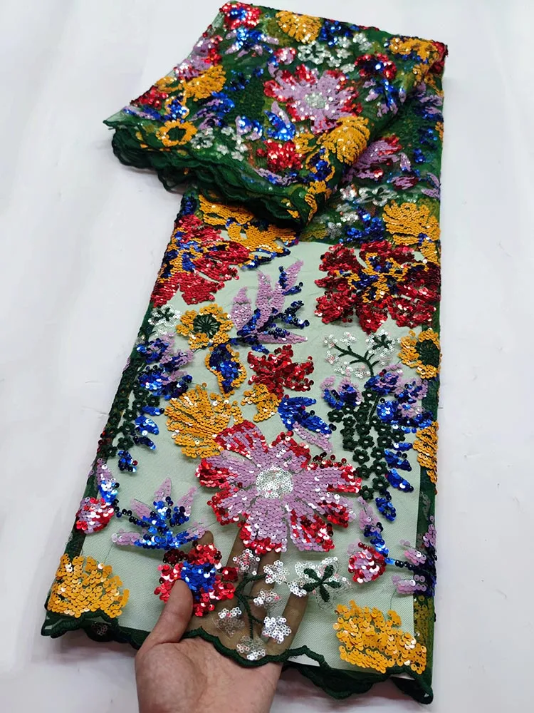 

Многоцветная Высококачественная нигерийская кружевная ткань, 5 ярдов, вышивка, французское Африканское кружево, тканая ткань, новая кружев...