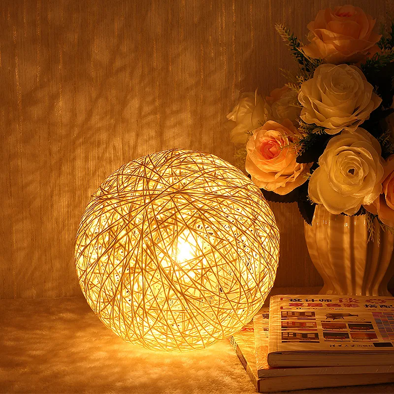 

Creative Night Light Handmade Rattan Weave Ambient Light USB LED Atmosphere Wooden Base Table Lamp Home Decoration Kids Gift