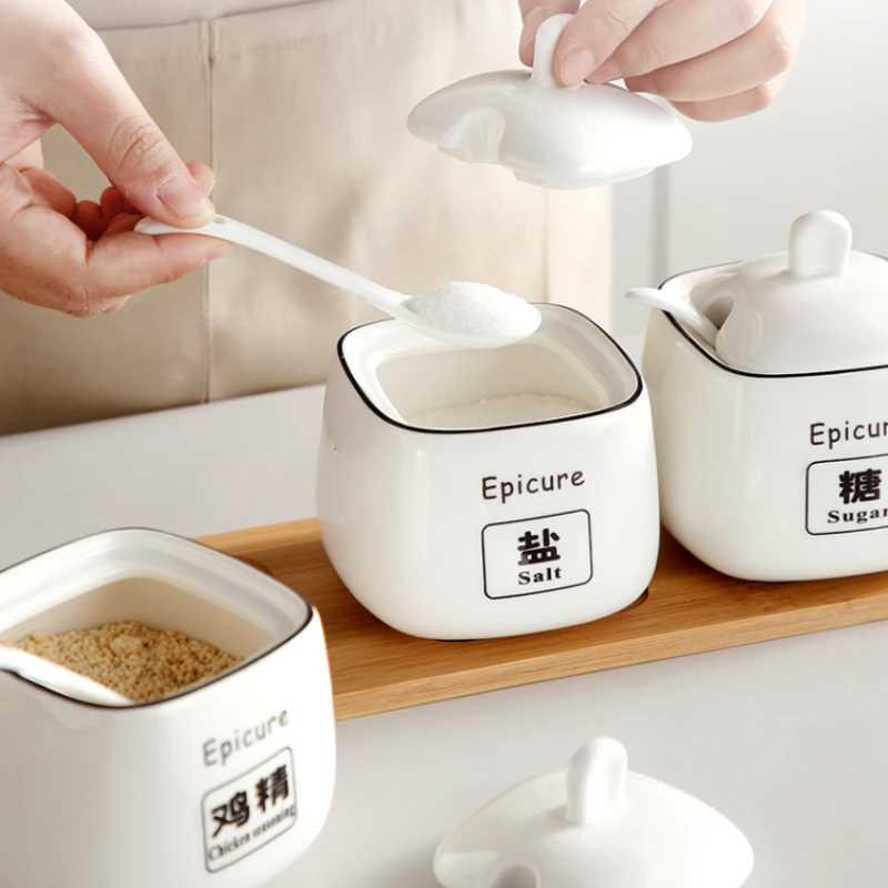 

Kitchen Square Spice Jars Set Pepper Salt Shakers Condiment Container Sugar Spice Jar Organizer Salero Pantry Storage Containers
