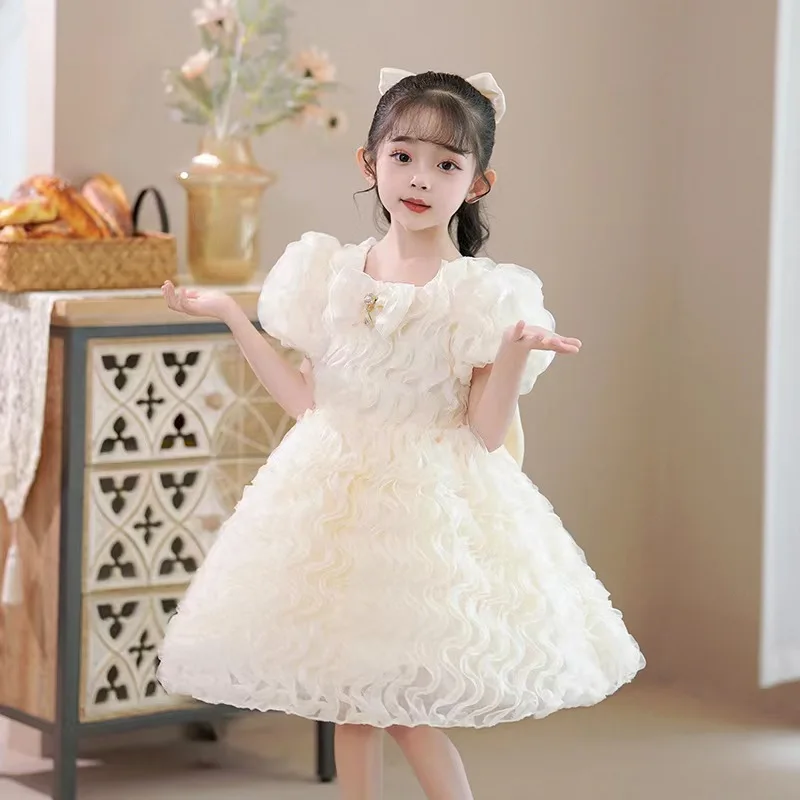

Fashion Baby Girl Princess Dress Vintage Bubble Sleeve Mesh Dress Vestido Wedding Party Birthday TuTu Dress Child Clothes 1-9Y
