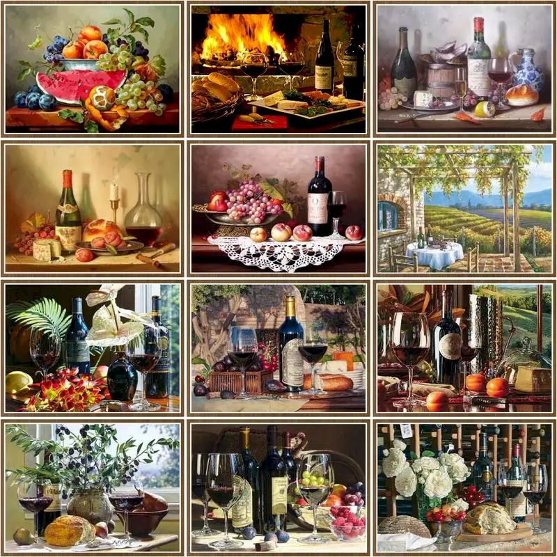 

CHENISTORY Painting By Number Wine And Fruit Scenery Kits For Adults Handpainted Pictures By Number Home Decoration DIY Gift