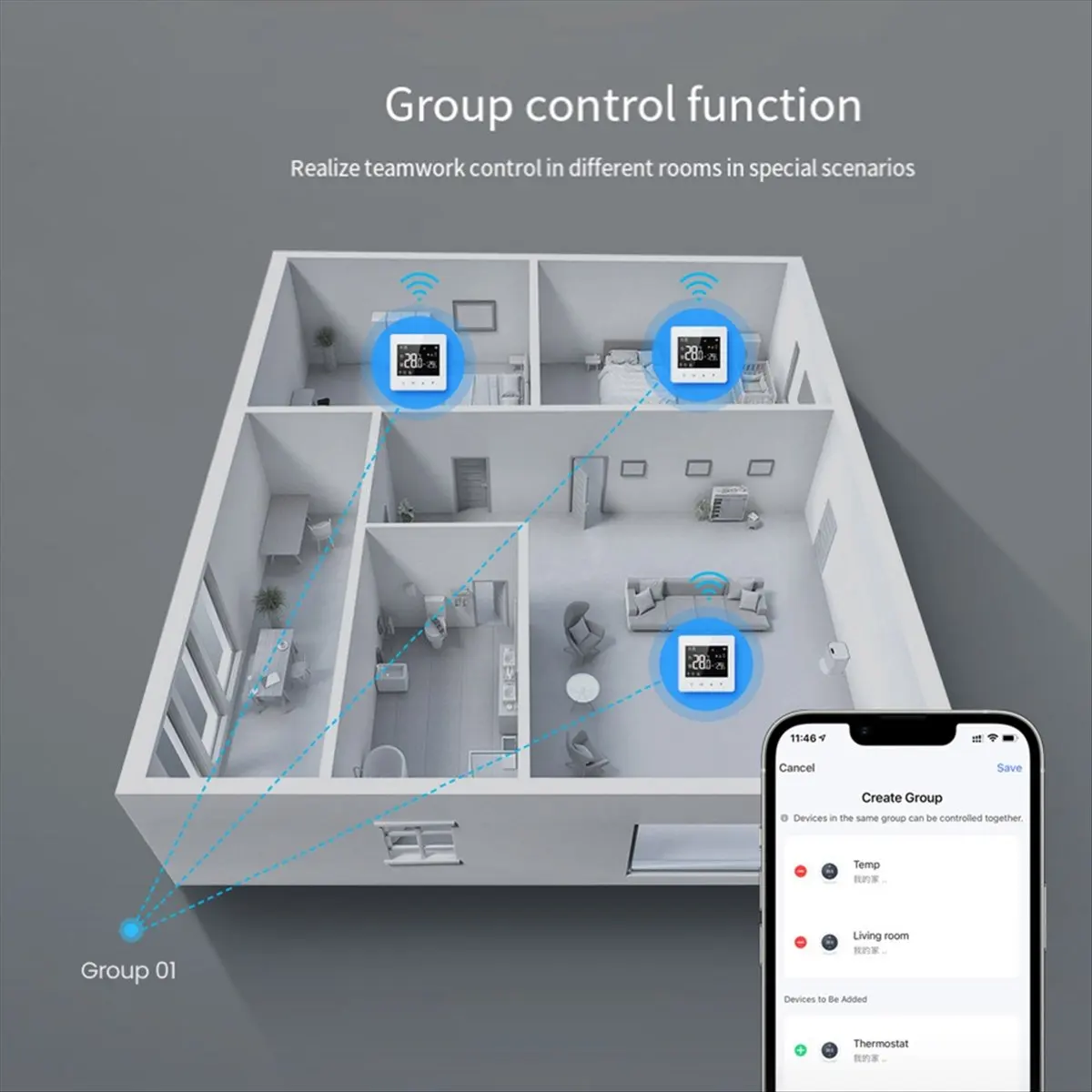 Фото Термостат Baohu Tuya Wifi для умного дома, работающий от батареи, контроллер температуры для газового котла, совместим с голосовым помощником. №4