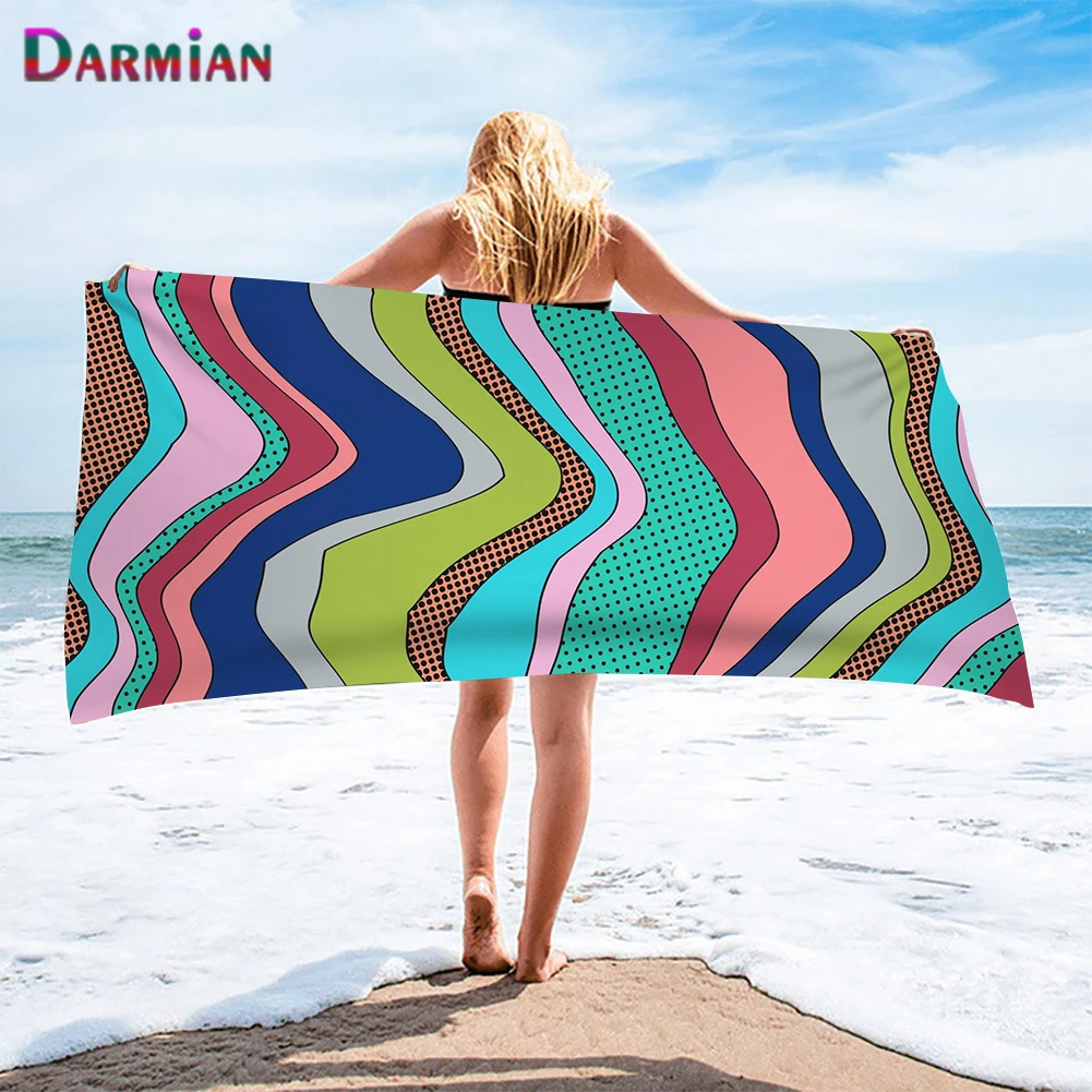 

DARMIAN Color Beach Swimming Towels Retro Wave Prints Lightweight Kids Adults Face Hand Towel Soft Quick Dry Yoga Blankets 2022