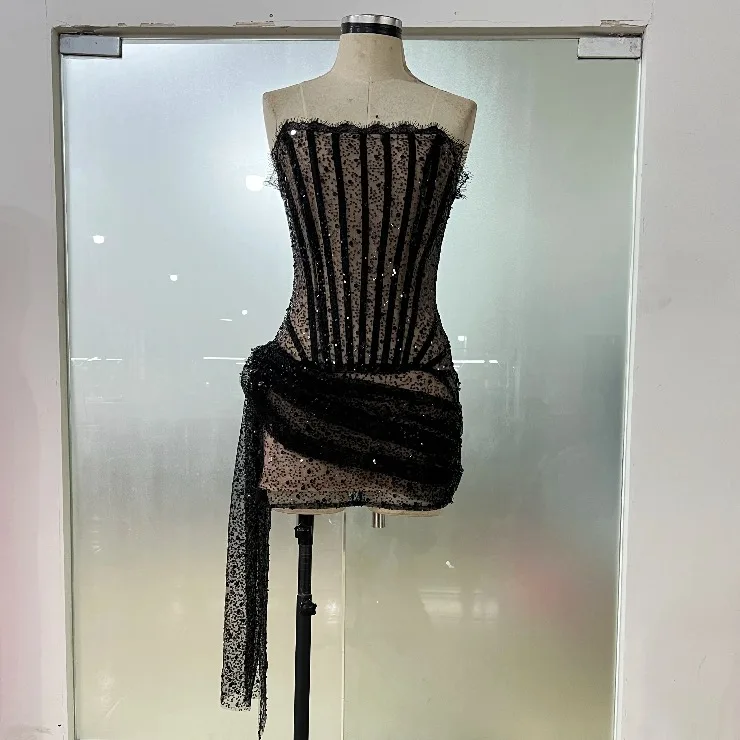 Черное женское платье с блестками сексуальные вечерние платья без бретелек