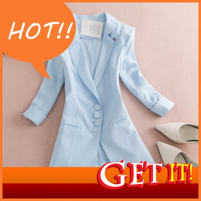 

2023 Small Suit Jacket Female Autumn Professional Cotton And Linen Slim Short Paragraph Seven-sleeve Thin Section Blazer L-6XL